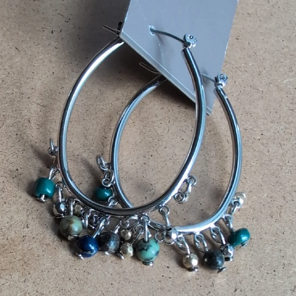 J. Jill Silver Hoop Earrings with Teal Beads